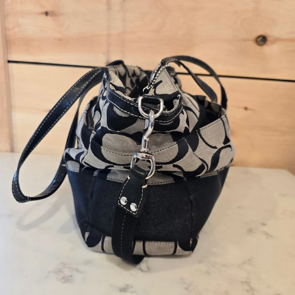 Coach Bag Lurex Signature C X Large Black Gray F19202 Canvas Diaper Tote Travel